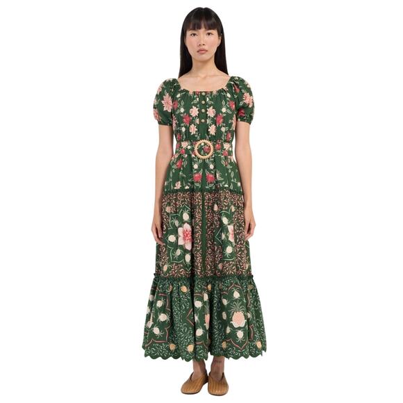 FARM Rio Dresses & Skirts - Farm Rio (M) Garden Green Floral Square Neck Puff Sleeve Maxi Dress Resort